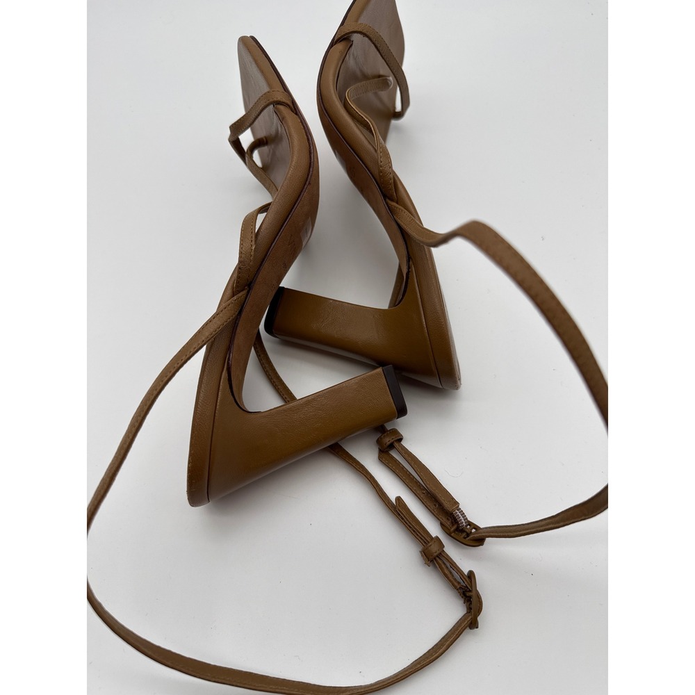 Vince Qiana Ankle Strap Sandal Dark Walnut Leather Square Toe Block Heel Brown - Picture 11 of 16